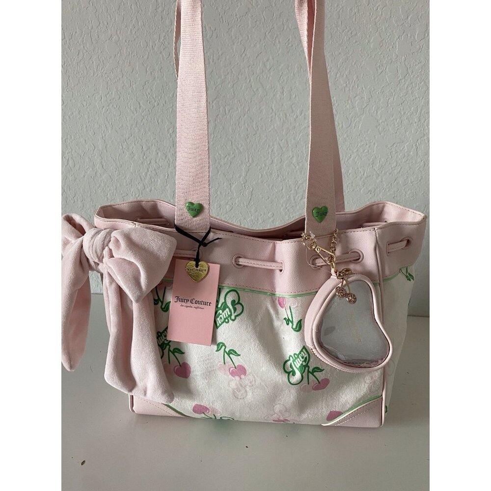 Juicy Couture Retro Juicy Cherry Gelato Daydreamer Tote Bag Cream Pink NEW